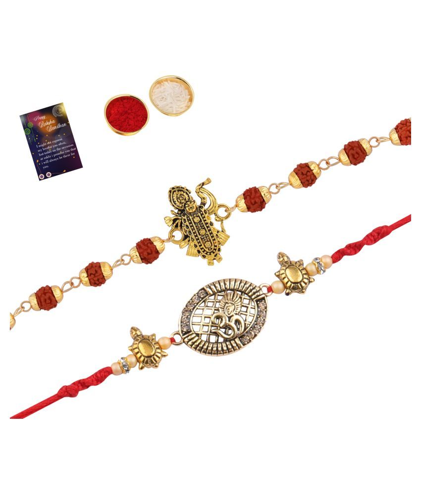     			Paola Bracelet Bhaiya  Rakhi  Rudraksh"Shreenathji "And Elegant Designe Rakhi Combo For Bhai With Roli Chawal And Greeting Card