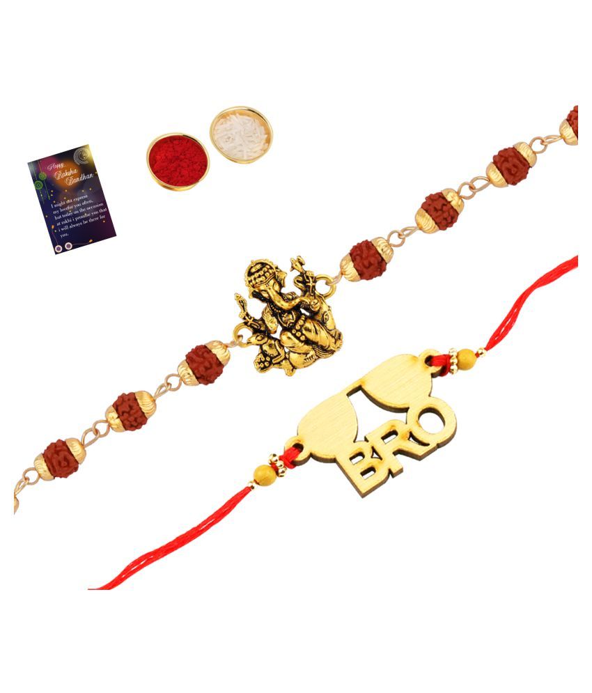     			Paola Rakhi  Rudraksh "Ganpati Ji" With  Stylish" BRO"   With Roli Chawal And  Greeting Card