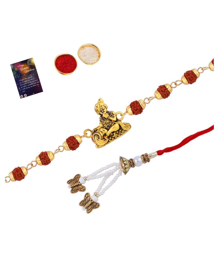     			Paola Rakhi  Rudraksh "Krishna" With Bhabhi Rakhi "Butterfly" With Roli Chawal And Greeting Card