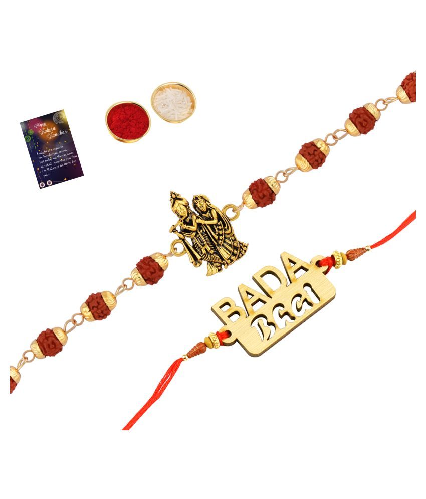     			Paola Rakhi  Rudraksh  "Radha Krishna  "With  Exclusive Bhaiya Rakhi " BADA BHAI"   With Roli Chawal And  Greeting Card