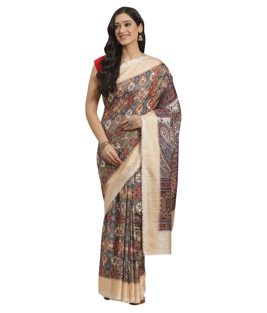     			Aarrah Beige Silk Blend Saree - Single