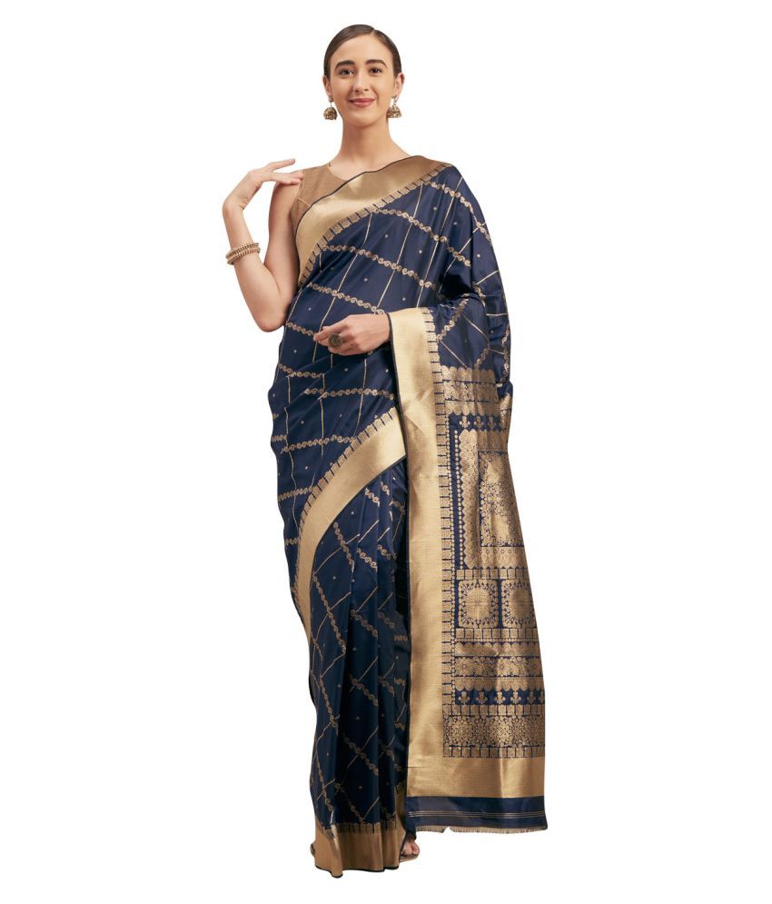     			Aarrah Blue Silk Blend Saree - Single