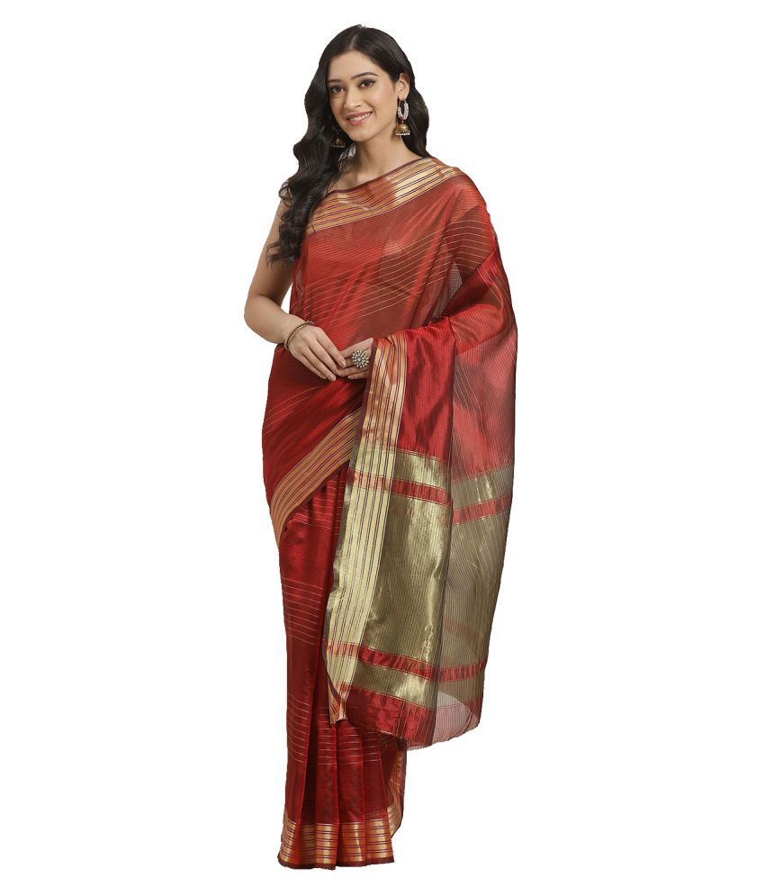     			Aarrah Maroon Silk Blend Saree - Single