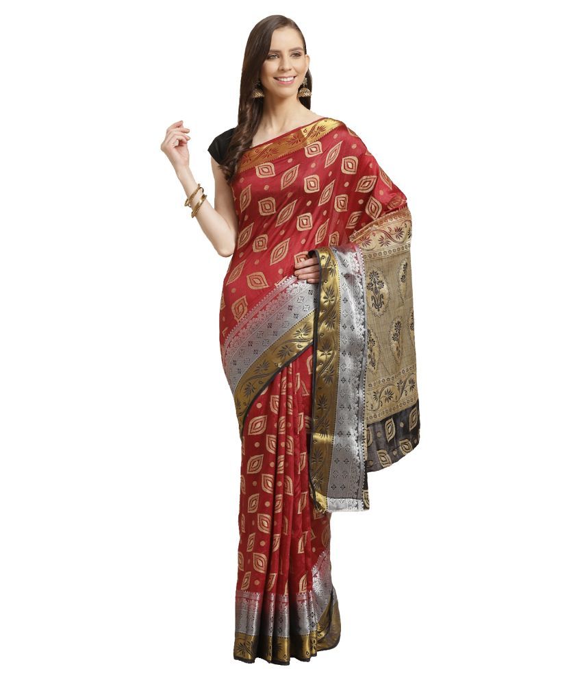     			Aarrah Maroon Silk Blend Saree - Single