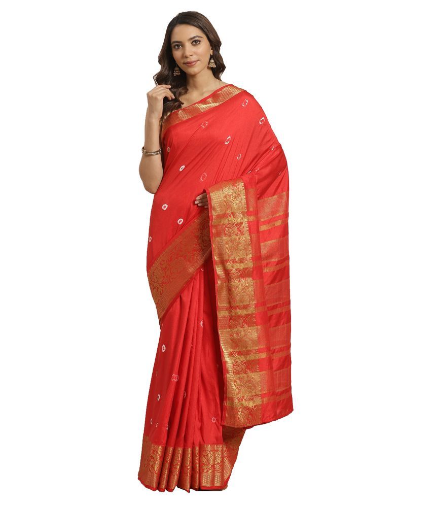     			Aarrah Red Silk Blend Saree - Single