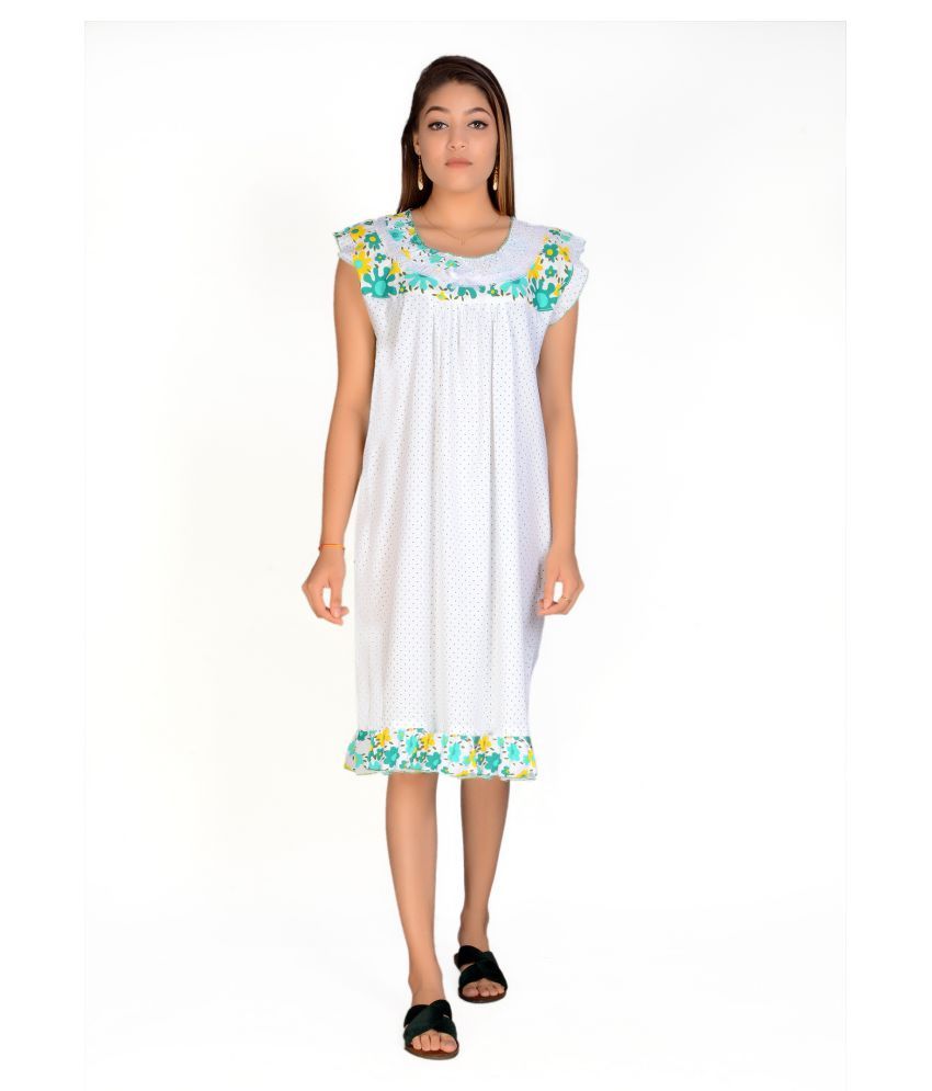     			Apratim Cotton Nighty & Night Gowns - White Single