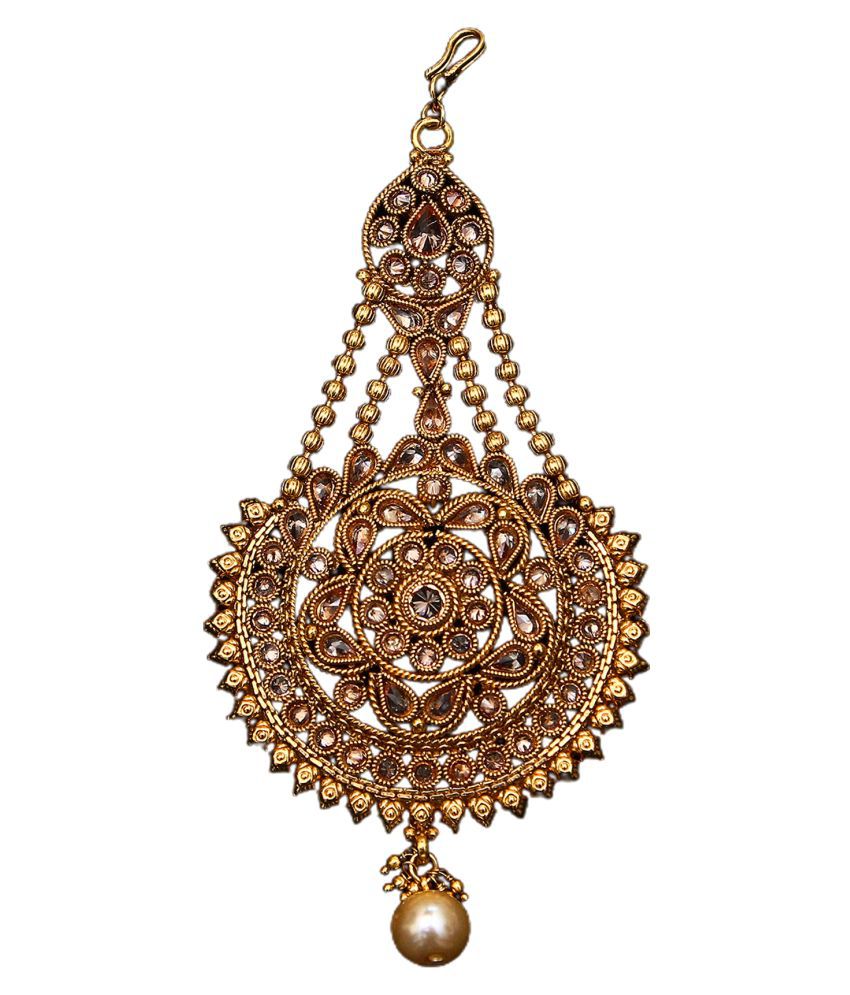 Saraf Rs Jewellery Maang Tikkas  Buy Saraf RS Jewellery Rose Gold Plated  Ad Studded Jhumar Design Passa Online  Nykaa Fashion