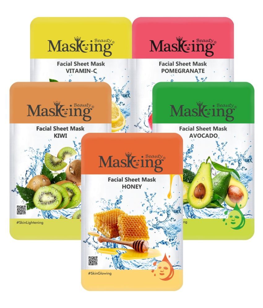     			Masking Beauty Lemon Pomegranate Kiwi Avocado Honey Face Sheet Mask 100 ml Pack of 5