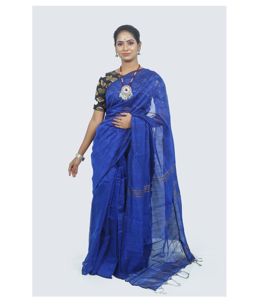     			AngaShobha Blue Cotton Blend Saree - Single