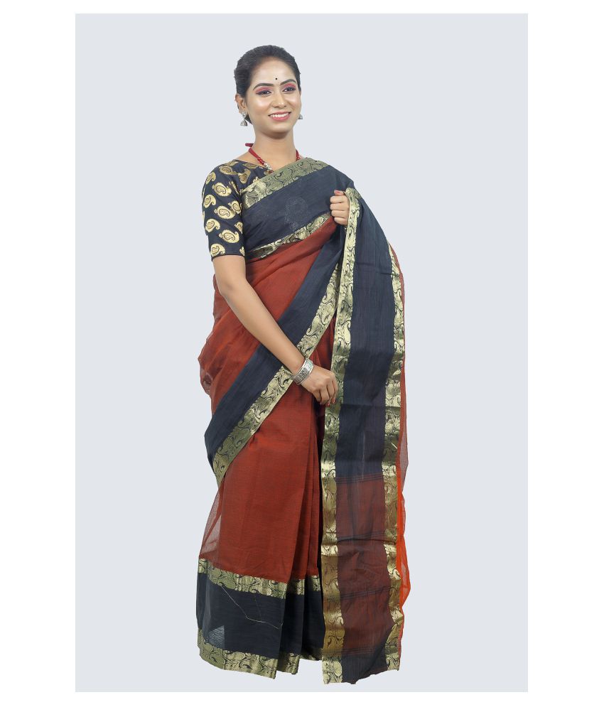     			AngaShobha Brown Bengal cotton Saree - Single