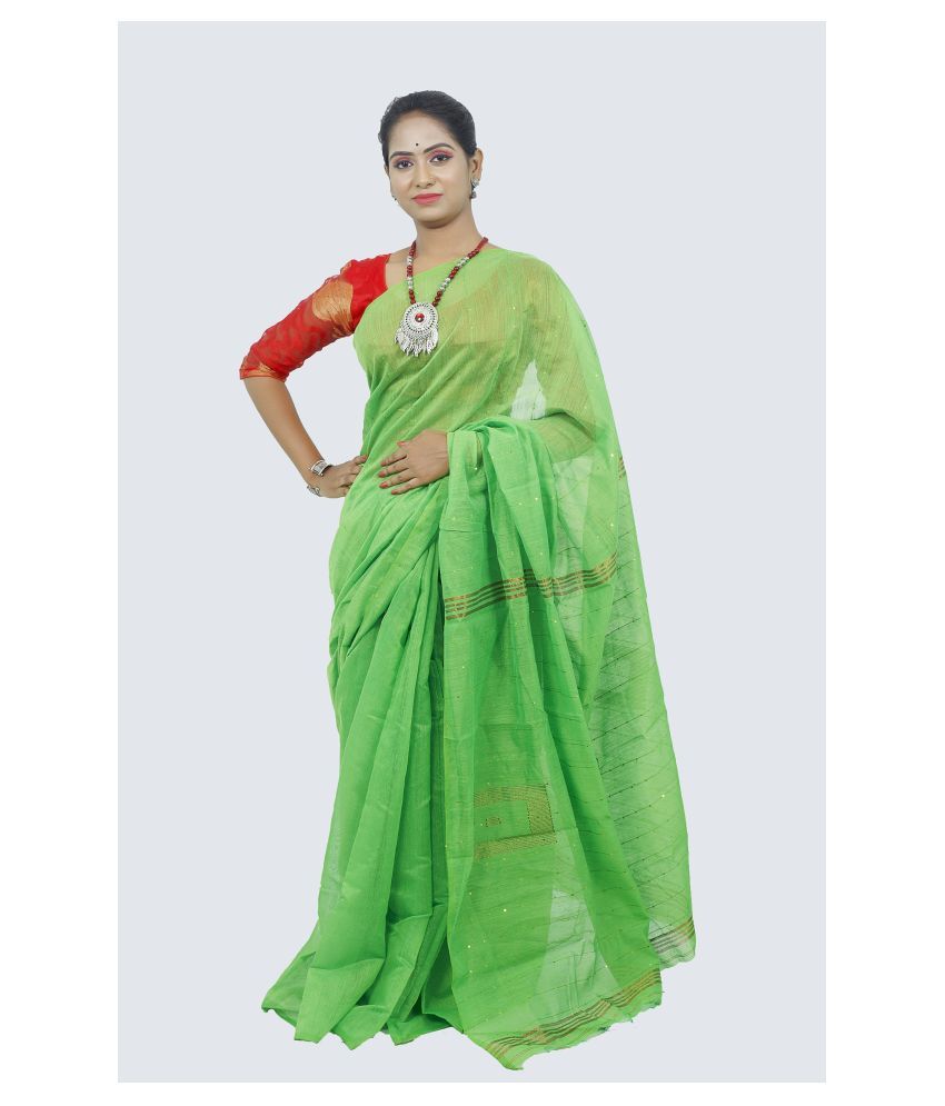     			AngaShobha Green Cotton Blend Saree - Single