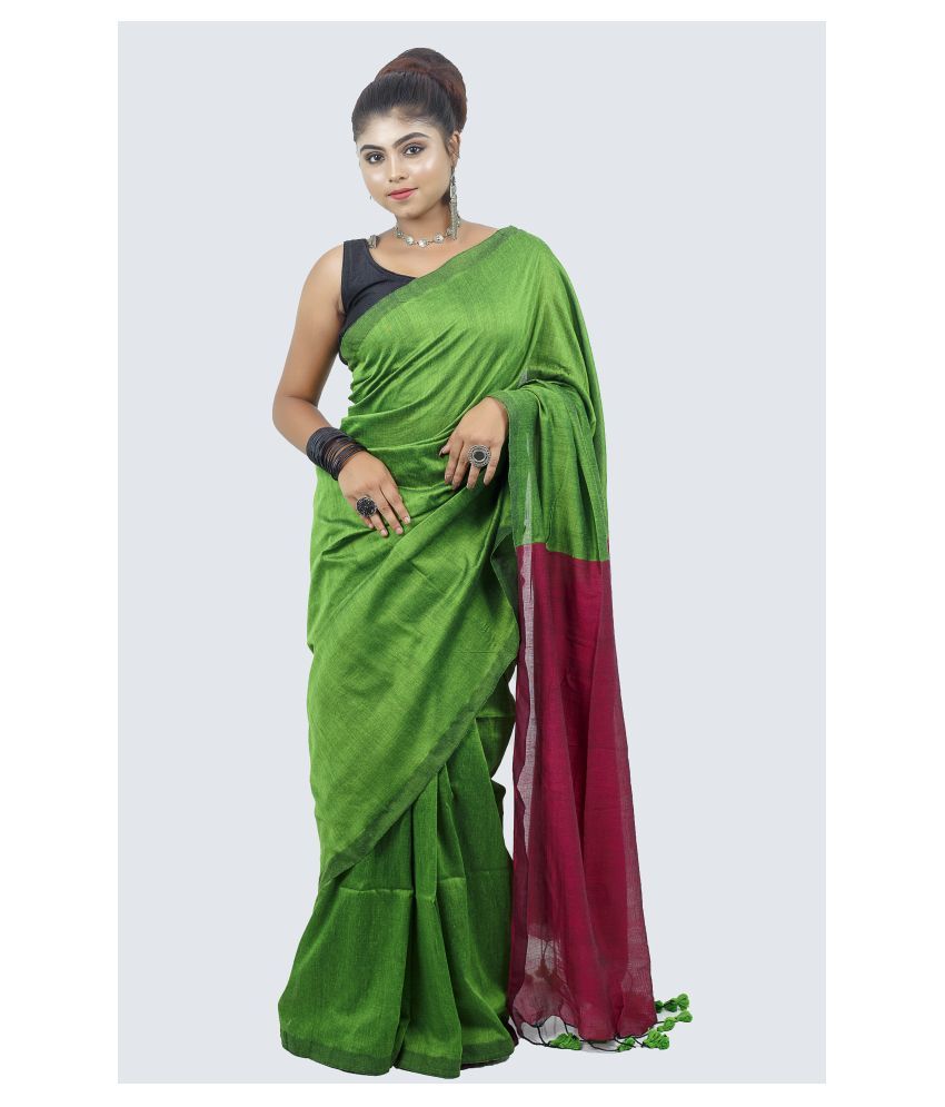     			AngaShobha Green Cotton Blend Saree - Single