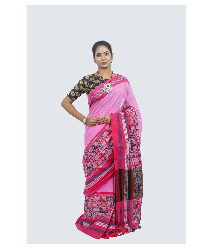     			AngaShobha Pink Cotton Blend Saree - Single