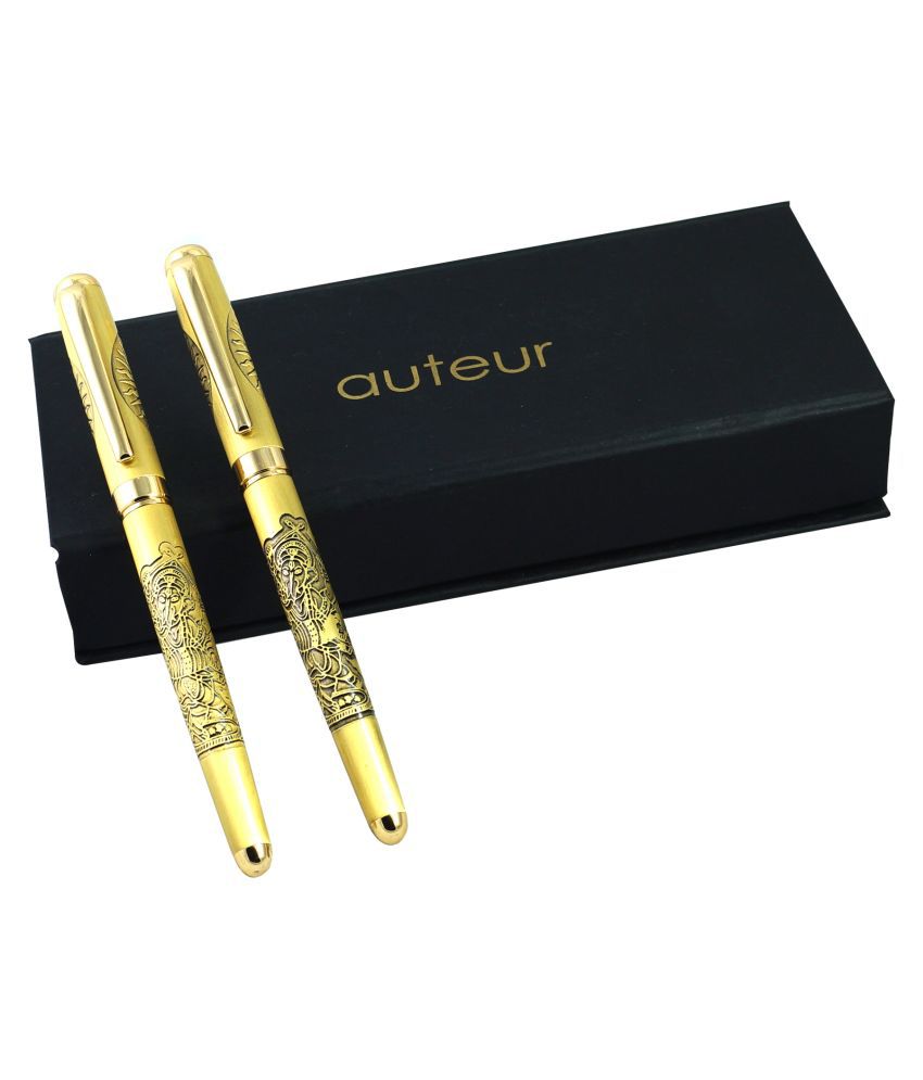     			Auteur Om Engraved With Dancing Ganesha Nib Fountain Ink Pen & Roller Ball Pen Gift Set ( Blue Ink ) In Bronze Metal . ( Proudly Made In India )t