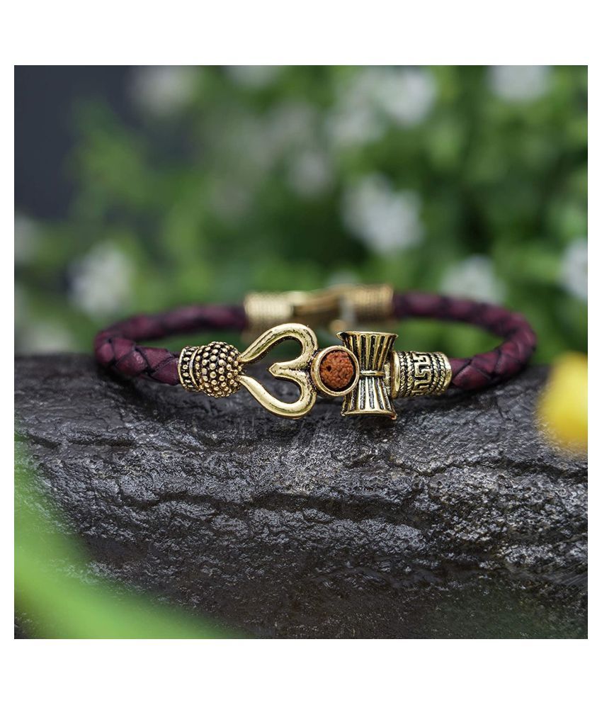     			Happy Stoning Trishul Rudraksh Leather bracelet for Men