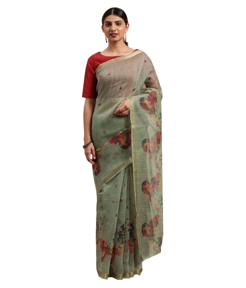     			Aarrah Green Cotton Blend Saree - Single