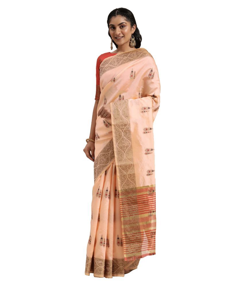     			Aarrah Peach Silk Blend Saree - Single