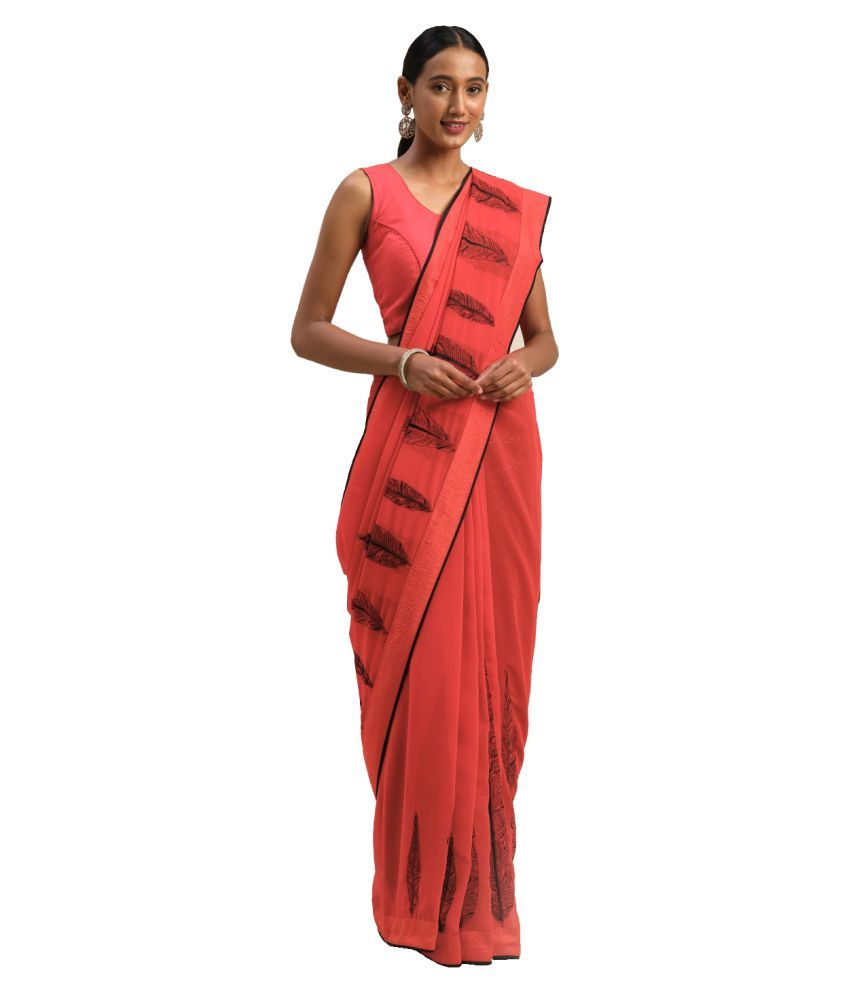     			Aarrah Red Georgette Saree - Single