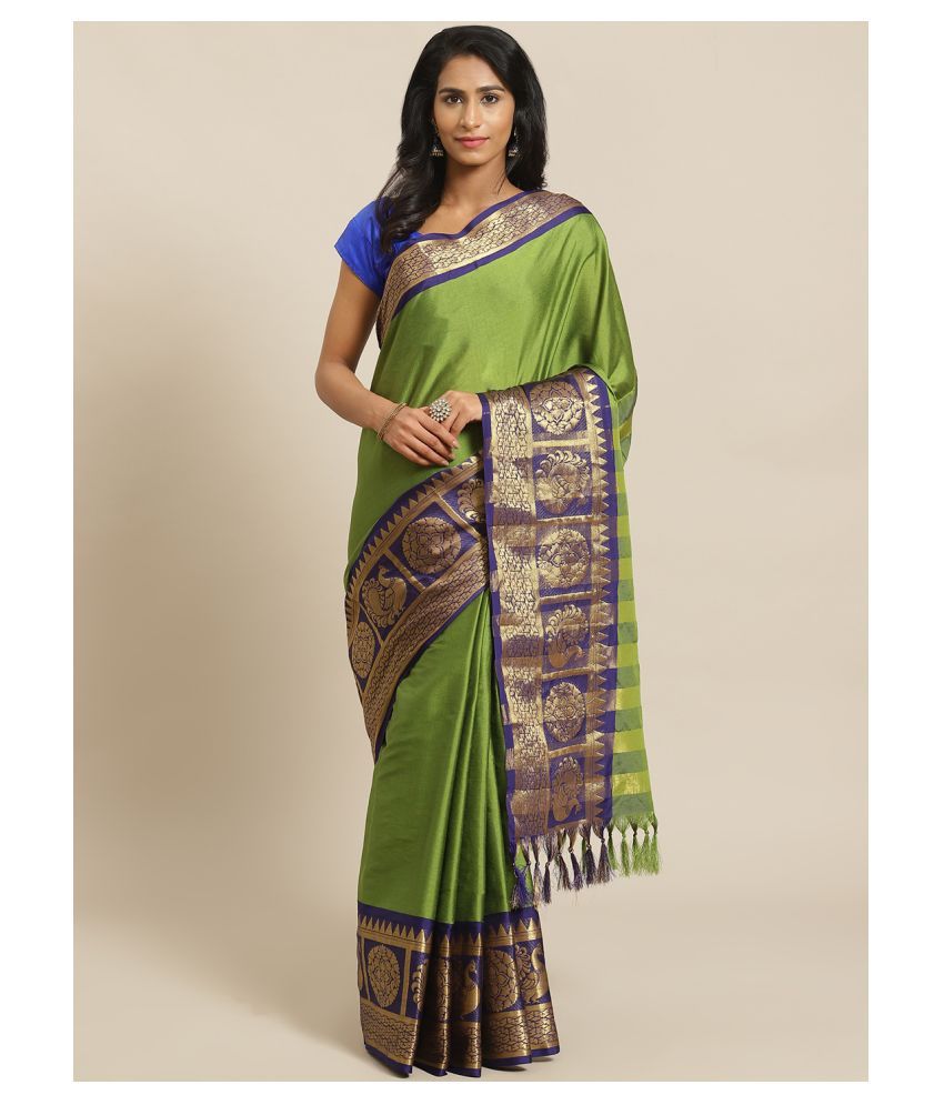     			Grubstaker Green Cotton Saree - Single