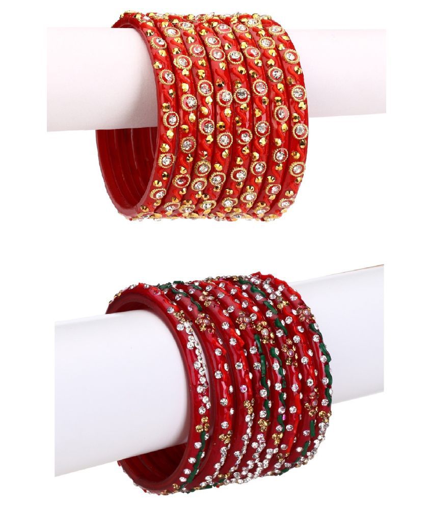     			Afast Combo Party & Festivle Designer Ornamented With Colorful Beads And Figures Fancy Matching Glass Bangle Cum Kada Set Of Eight Each With Safety Box