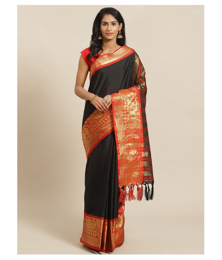     			Grubstaker Black Cotton Saree - Single