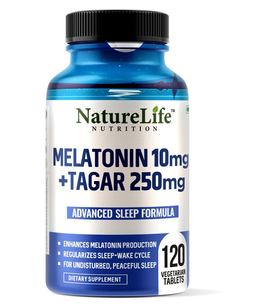 NatureLife Nutrition Melatonin 10mg Supplement with Tagar 250mg Advance Sleep Formula 120 no.s Multivitamins Tablets