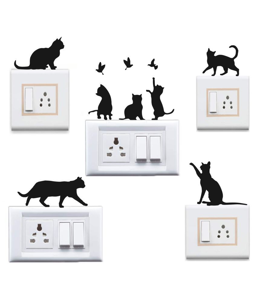     			WallDesign Cute Cats Vinyl Switch Board Sticker - Pack of 5