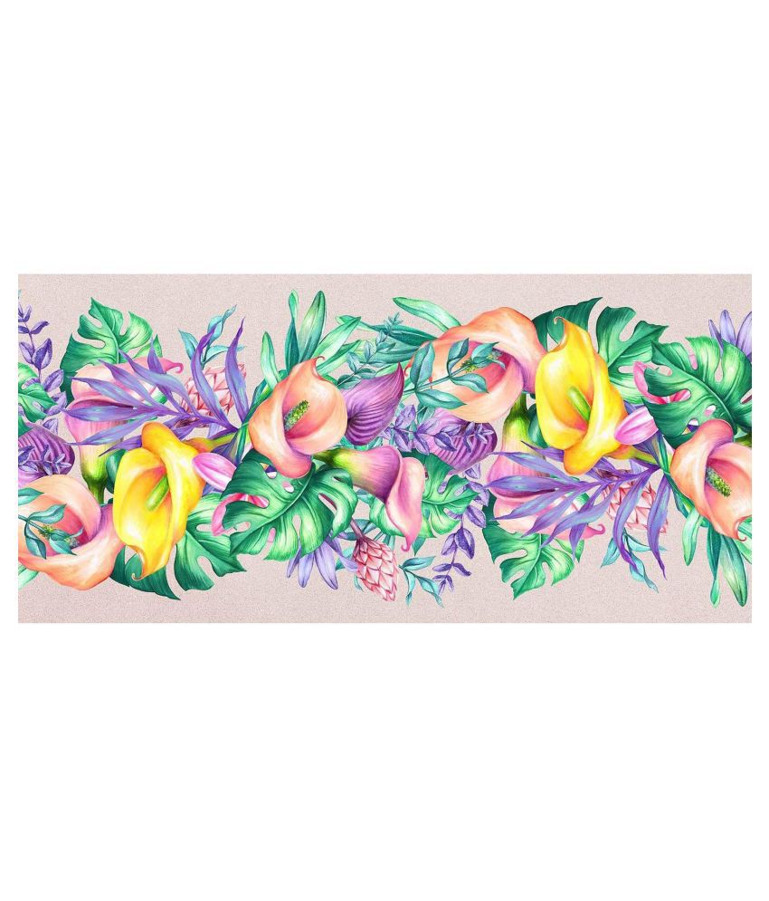     			WallDesign Multicolor Flowers & Leaves - 14 cm W x 305 cm L Floral Sticker ( 305 x 14 cms )