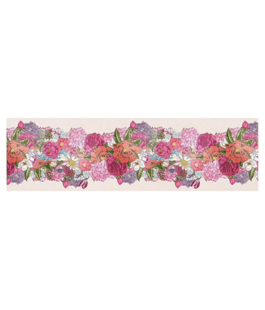    			WallDesign Multicolor Flowers & Leaves1 - 14 cm W x 153 cm L Floral Sticker ( 153 x 14 cms )