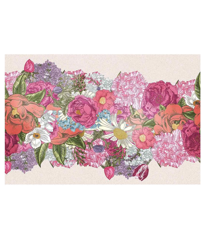     			WallDesign Multicolor Flowers & Leaves1 - 14 cm W x 305 cm L Floral Sticker ( 305 x 14 cms )