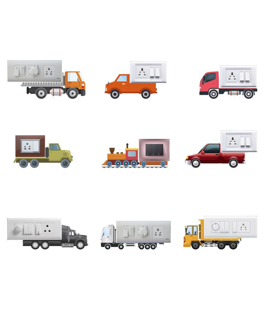     			WallDesign Vehicles Decal Vinyl Switch Board Sticker - Pack of 9