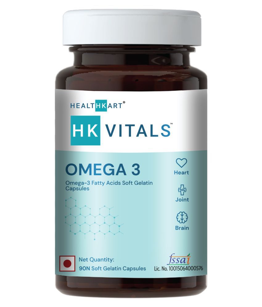 HealthKart HK-Vitals Omega 3 1000mg (with 180mg EPA and 120mg DHA) Fish Oil Supplement- 90 Softgels