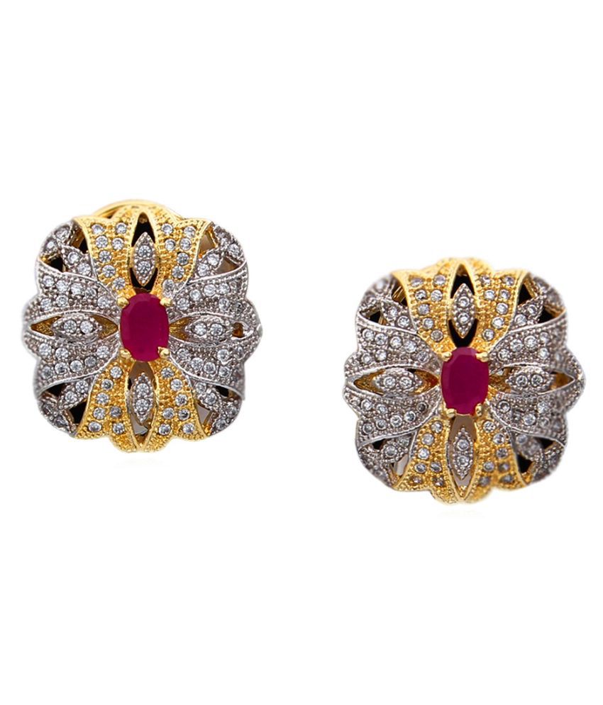 JewelryGift Ear Tops Gold Plated Cubic Zircon, Ruby Embellished ...