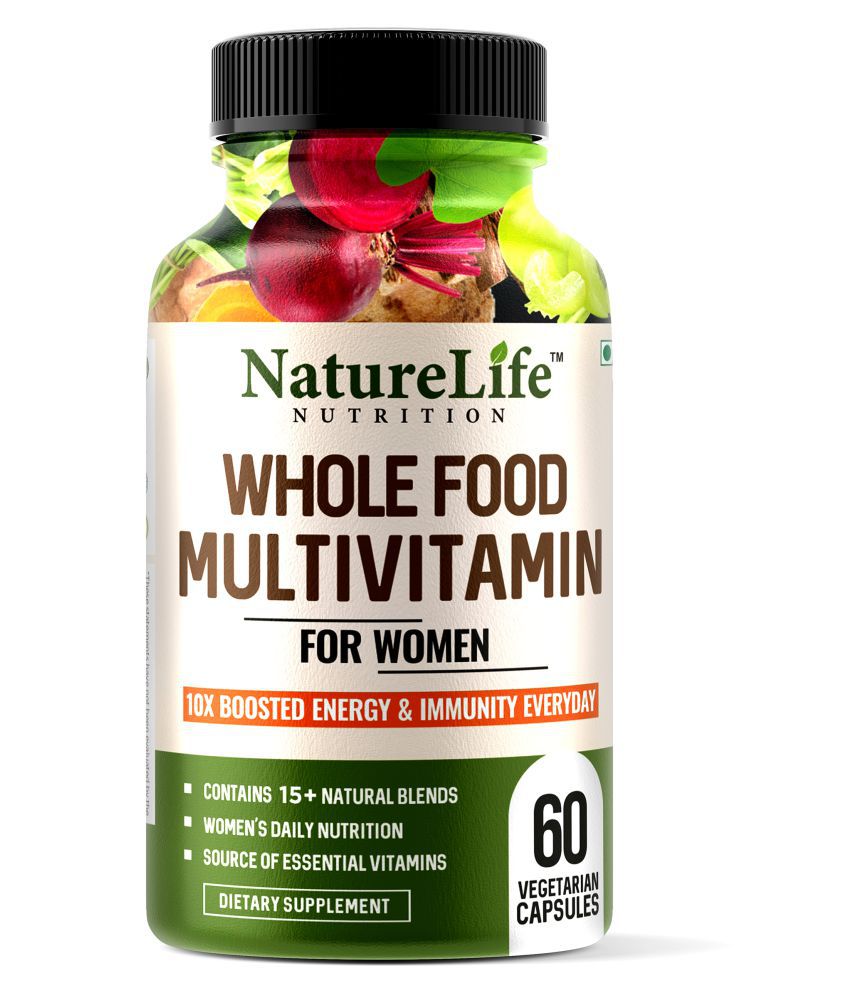 NatureLife Nutrition WholeFood Multivitamin for Women |20+ Vitamins & Minerals|Immunity & Energy 60 no.s Multivitamins Capsule