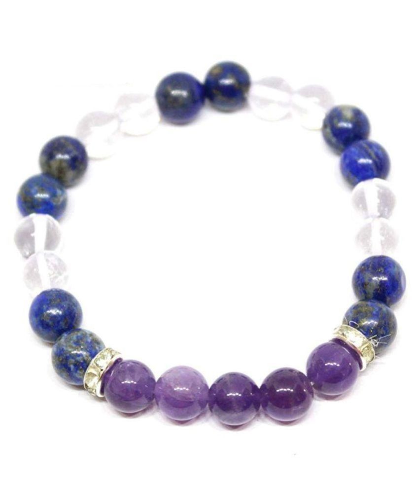     			8mm Blue Lapis + Purple Ameyhyst + White Clear Quartz Natural Agate Stone Bracelet