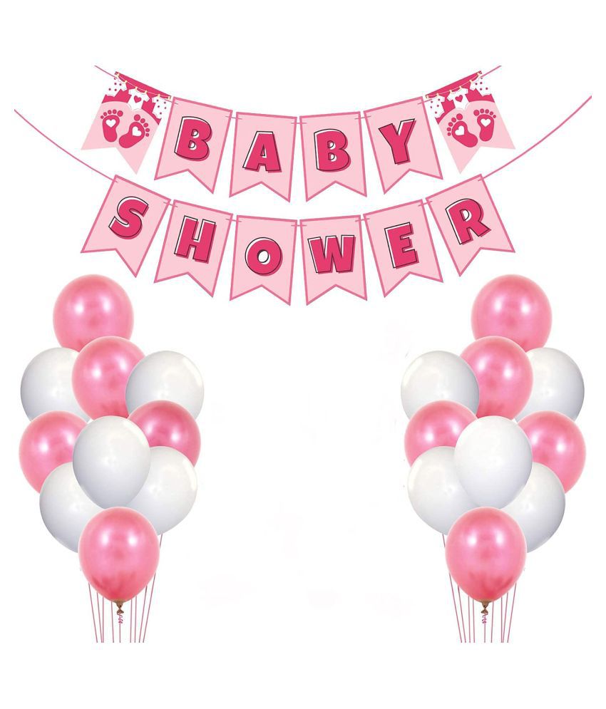     			Baby Shower Decorations Props Material Combo 1 Set Baby Shower Banner and 25 Pcs Balloons White & Pink for Baby Girl(Set of 26)
