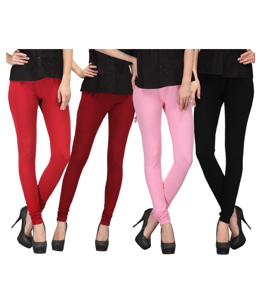     			FnMe - Red Cotton Women's Leggings ( Pack of 4 )