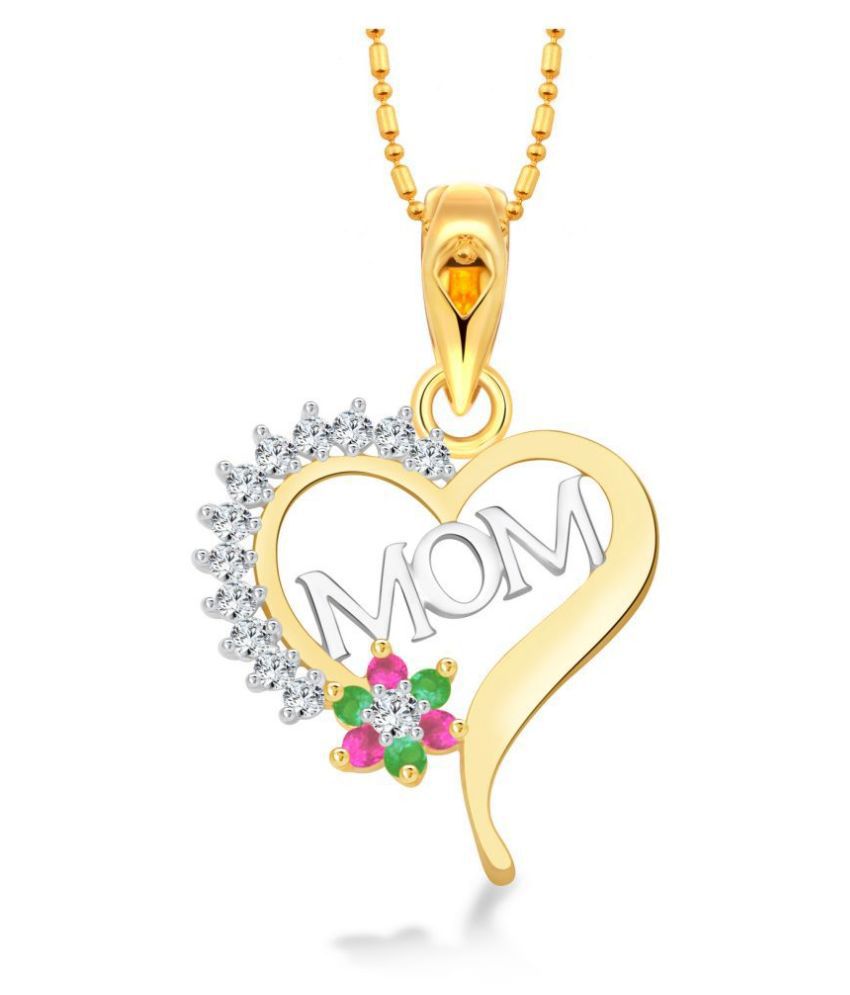     			Vighnaharta Valentine Gift Mom in Heart CZ Gold and Rhodium Plated Alloy Pendant for Women and Girls -[VFJ1295PG]