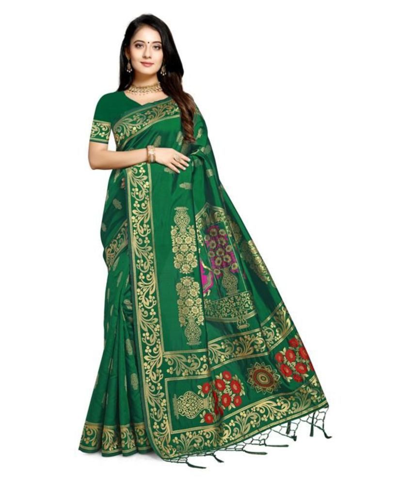 NENCY FASHION Green Banarasi Silk Saree
