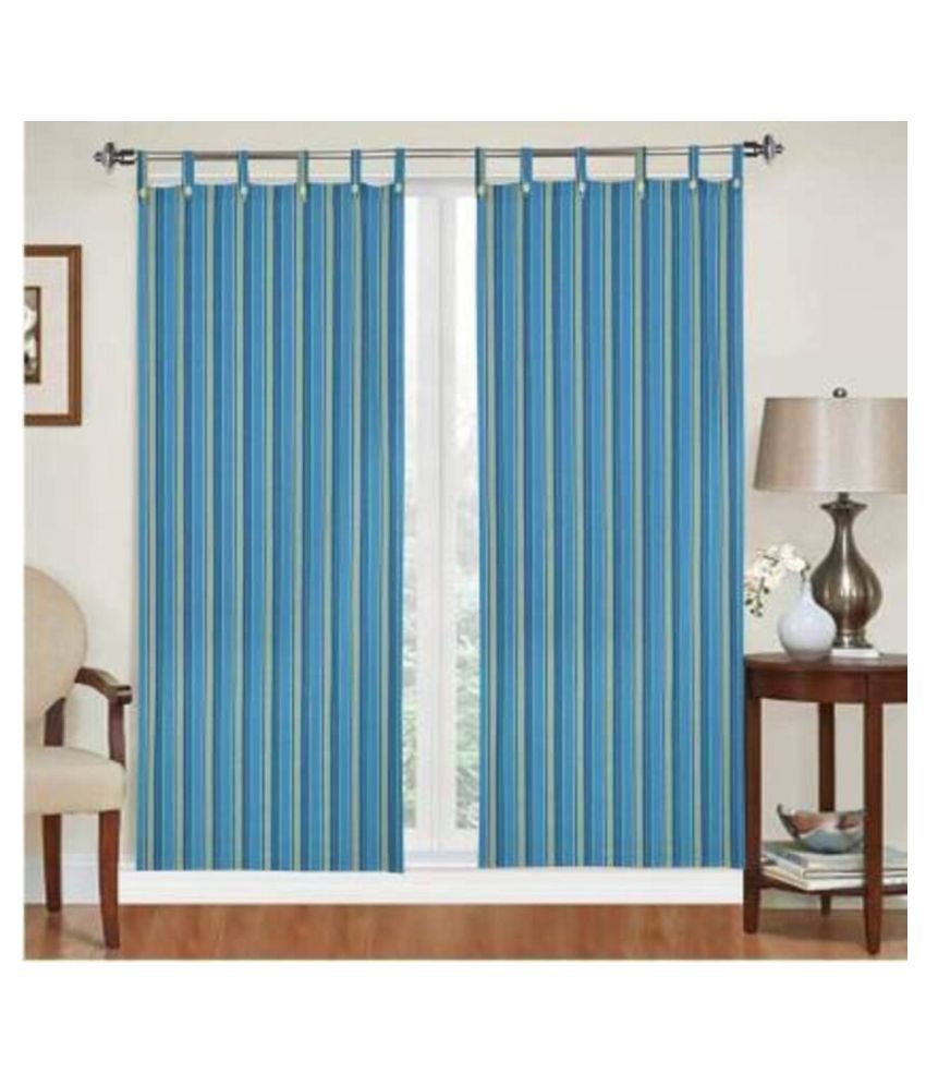     			NISSI Set of 2 Door Semi-Transparent Tab Top Cotton Curtains Blue