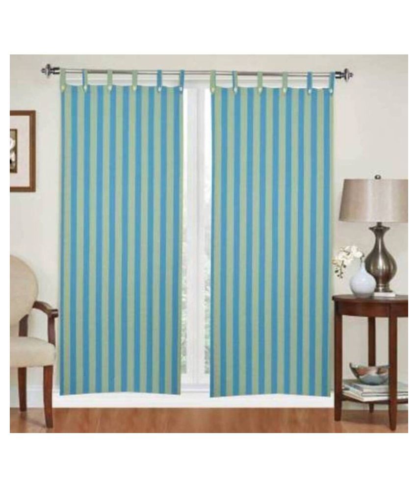     			NISSI Set of 2 Window Semi-Transparent Tab Top Cotton Curtains Blue