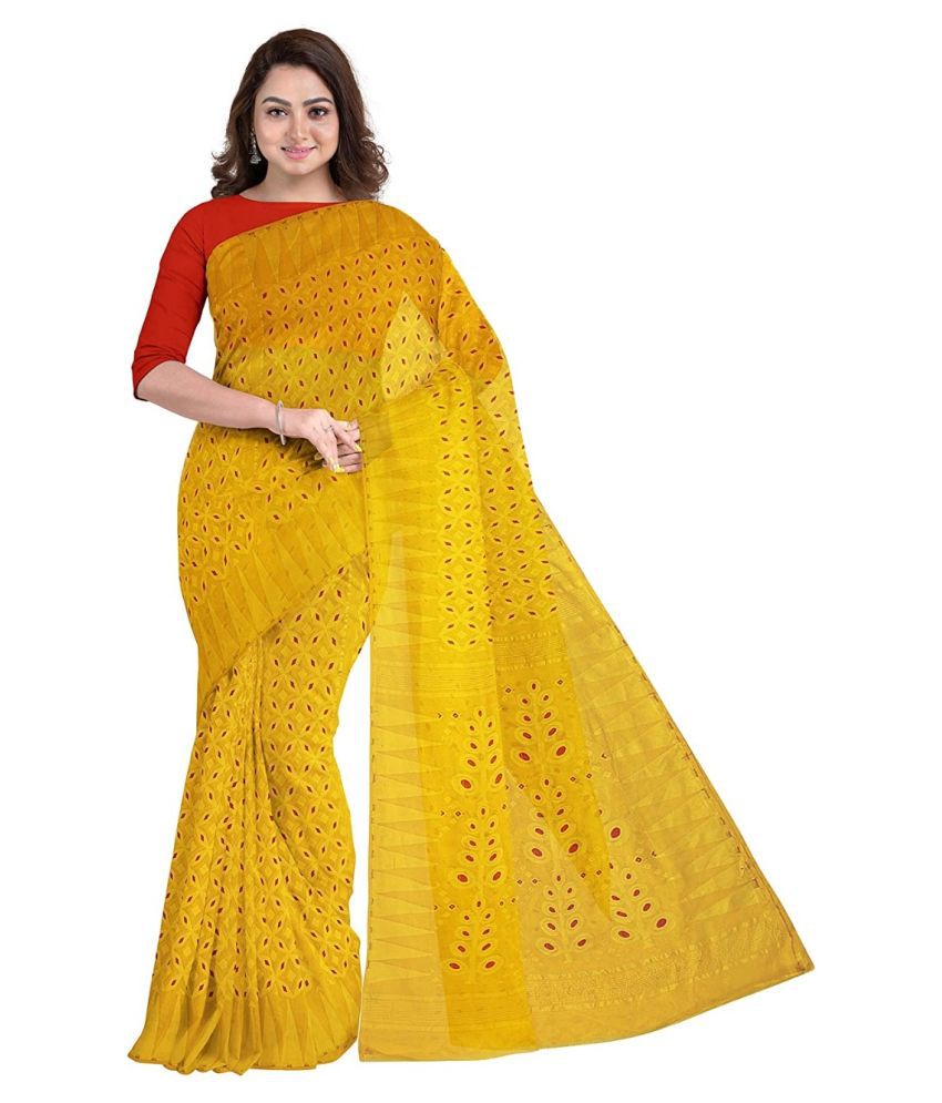     			Panihari Creations Yellow Cotton Saree