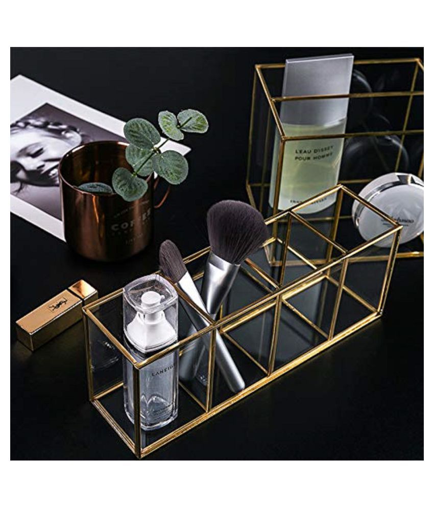 Metal and Clear Glass Cosmetic Organiser with 4 compartments and
