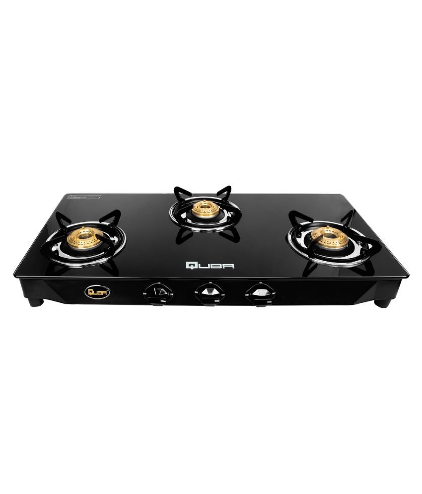 QUBA 3 Burners Gas Stove with Glass Top Powder Coated Mild Steel Body