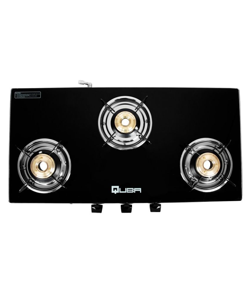 QUBA 3 Burners Gas Stove Auto Ignition and Glass Top Powder Coated Mild