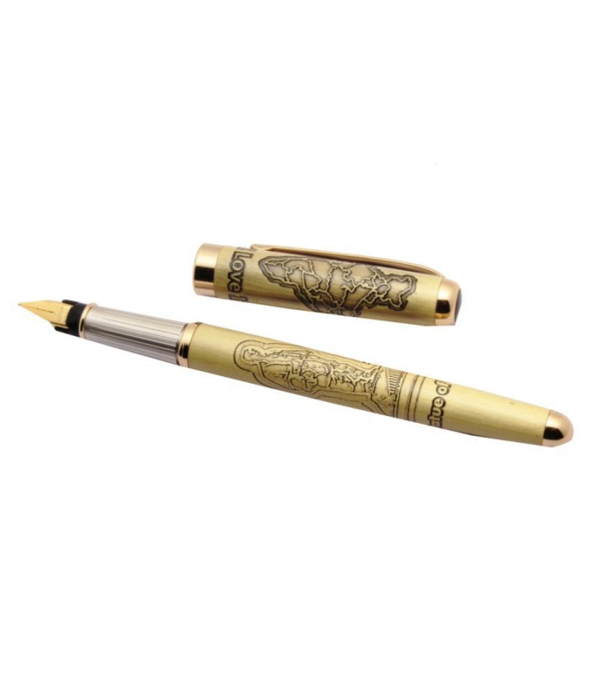     			Stylish 24 CT Gold Plated statue of unity Engraved Fountain Pen India Map