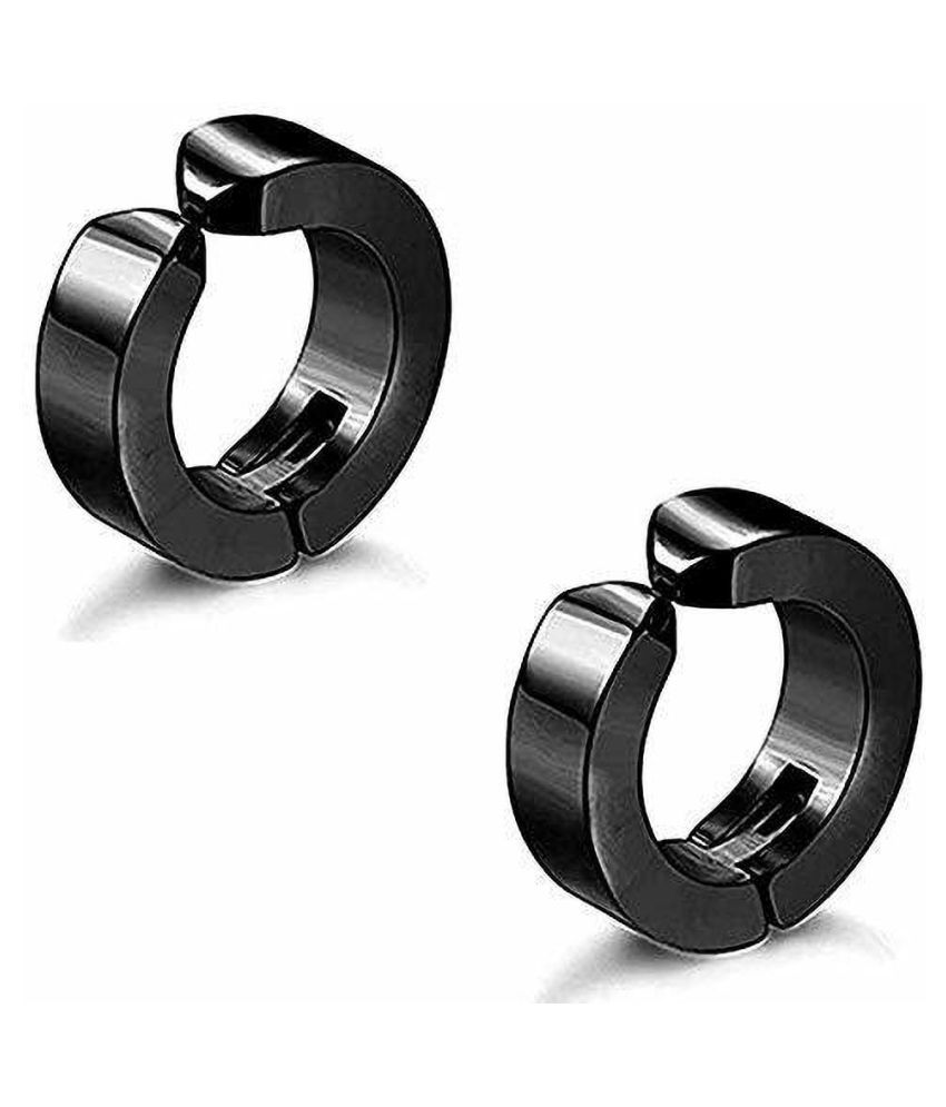 Trendy Black Round Shaped Press Non-Piercing Style Clip On Metal Barbell Earring Hoop Bali Stud For Men And Women