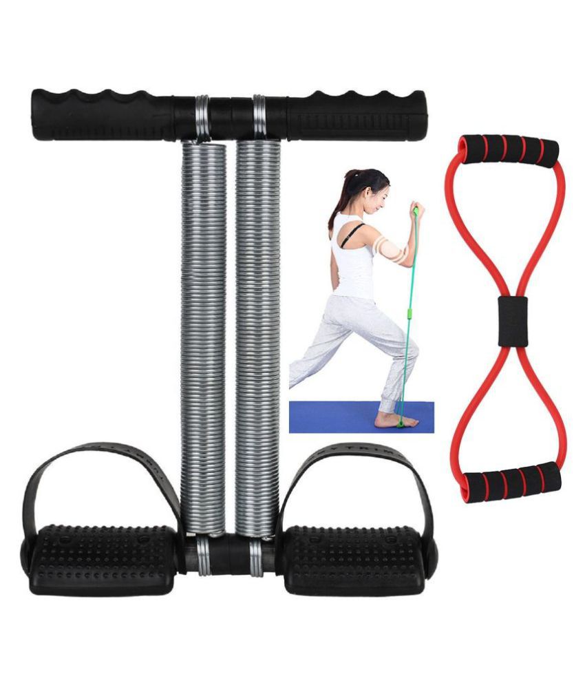 Tummy Trimmer and Toning Tube 8 Shaper Resistance Band (2IN1 Combo Pack) Fitness Exercise Gym Accessories Full Body Stretching Strength Abdominal Core & Chest Abs Exercise Equipment Home Gym Combo