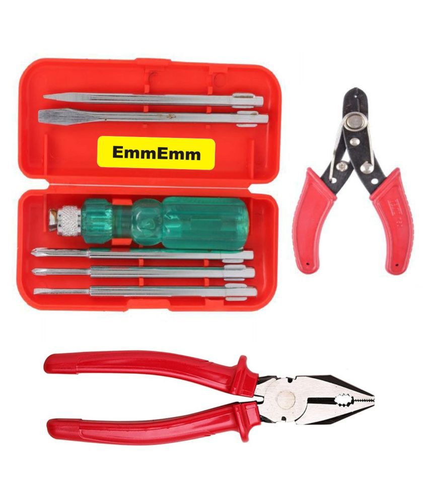     			EmmEmm-Tools hardware Combo of 5 in 1 Screw Driver Set, Wire Cutter & 8" Combination Plier
