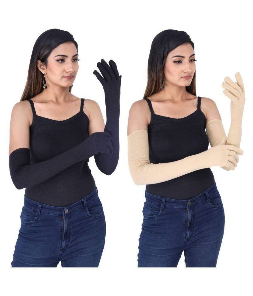     			HF LUMEN Unisex Skin Black Full Cotton Gloves Protect Skin From Sun/Dust/Pollution (Pack Of 2 Pair)